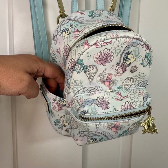 Loungefly Disney The Little Mermaid Watercolor Under the Sea Micro Mini Backpack - Picture 11 of 15